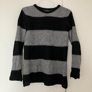 Zara black & Gray striped sz M knit sweater mohair, wool & synthetic blend